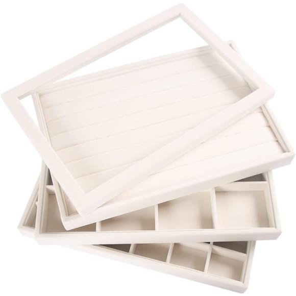 Stackable Jewelry Trays Organizer Set with Clear Lid, Trays for Drawer, Earring - Picture 1 of 6